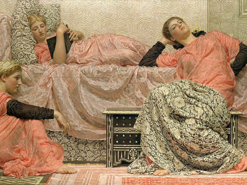 James McNeill Whistler’s favorite contemporary British artist: ALBERT JOSEPH MOORE (1841–1893). Four of his large-format, meticulously painted visions of human figures in a mysterious, at once ancient and modern, idealized natural world that succeeded in pursuing beauty.