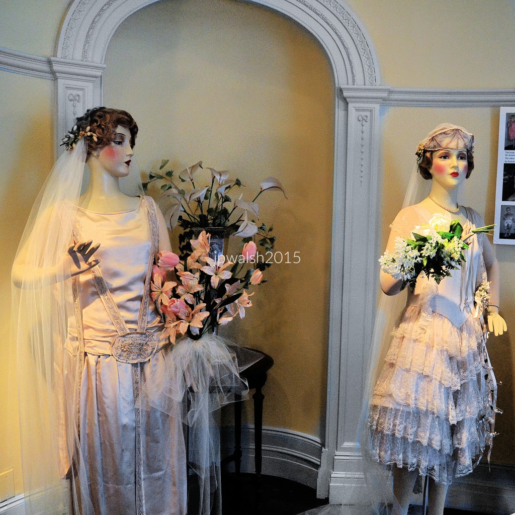 Jazz-Age WEDDING DRESS with high skirts and sleeveless blouses, was flapper style à la mode and believed risqué. On June 7, 1924, Noling-Anderson nuptials took place in the bride’s family home at 1035 Ridge Avenue in Evanston, Illinois. The house still stands today.